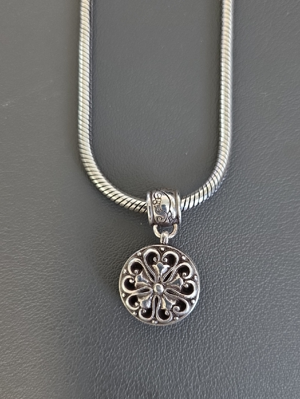 Brighton Silver Floral Filigree Reversible Pendant Necklace Happiness